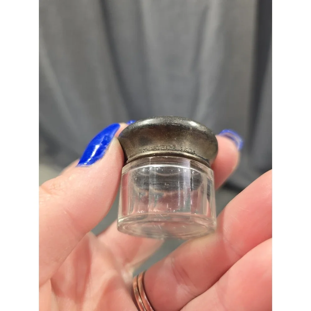 Antique F&B Sterling Silver Lid Glass Dresser Jar 3604 Monogram Vanity